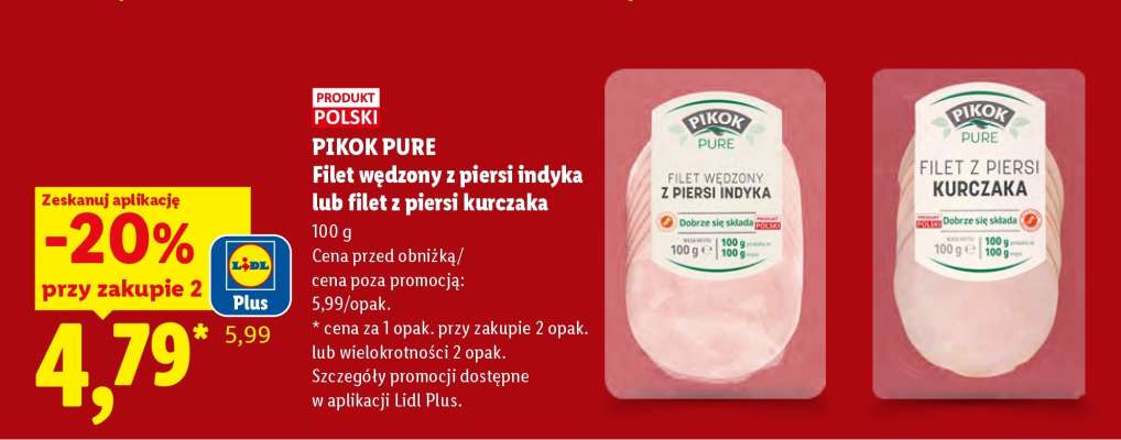 PIKOK PURE Filet wędzony z piersi indyka lub filet z piersi kurczaka