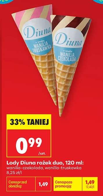 Lody Diuna rożek duo, 120 ml