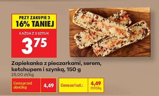 Zapiekanka z pieczarkami , serem ketchupem i szynką , 150 g