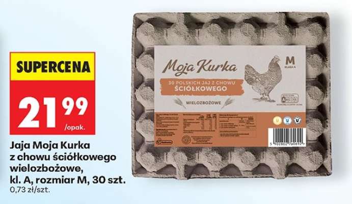 Jaja Moja Kurka z chowu ściółkowego wielozbożowe, kl. A, rozmiar M, 30 szt.