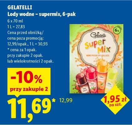 GELATELLI Lody wodne, supermix, 6-pak