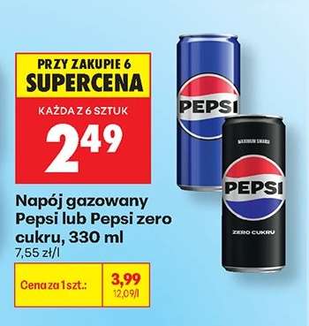 Napój gazowany Pepsi lub Pepsi zero cukru, 330 ml