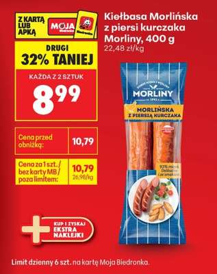Kiełbasa Morliňska z piersi kurczaka Morliny 400 g