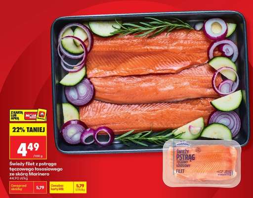 Świeży filet z pstrąga tęczowego łososiowego ze skórą Marinero