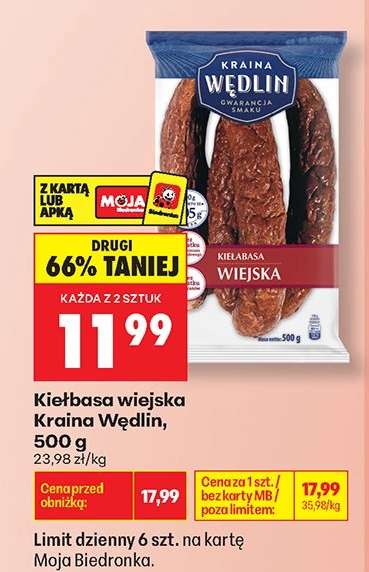 Kiełbasa wiejska Kraina Wędlin, 500 g