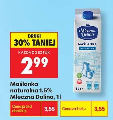 Maślanka naturalna 1,5% Mleczna Dolina, 1 l