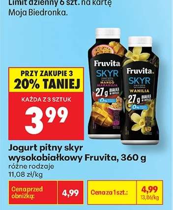 Jogurt pitny skyr wysokobiałkowy Fruvita, 360 g