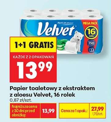 Papier toaletowy z ekstraktem z aloesu Velvet, 16 rolek