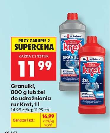 Granulki, 800 g lub żel do udrożniania rur Kret, 1 l