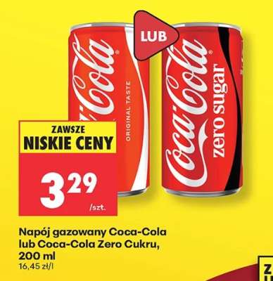 Napój gazowany Coca-Cola lub Coca-Cola Zero Cukru, 200 ml