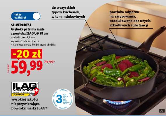 SILVERCREST Głęboka patelnia sauté z powłoką ILAG, Ø 28 cm