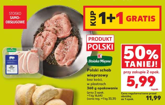 Polski schab wieprzowy bez kości, w plastrach 360 g opakowanie