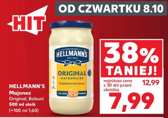 HELLMANN'S Majonez Original, Babuni 500 ml słoik