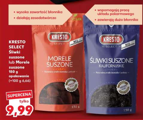 KRESTO SELECT Śliwki suszone lub Morele suszone 150 g opakowanie (=100 g 6,66)