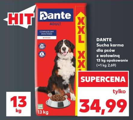 DANTE Sucha karma dla psów z wołowiną 13 kg opakowanie