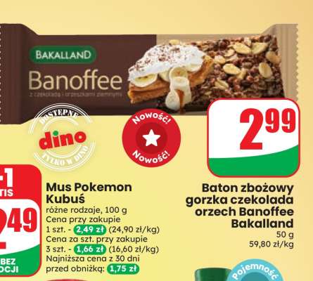 Baton zbożowy gorzka czekolada orzech Banoffee Bakalland