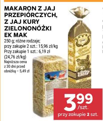 Makaron z jaj przepiórczych, z jaj kury zielononóżki