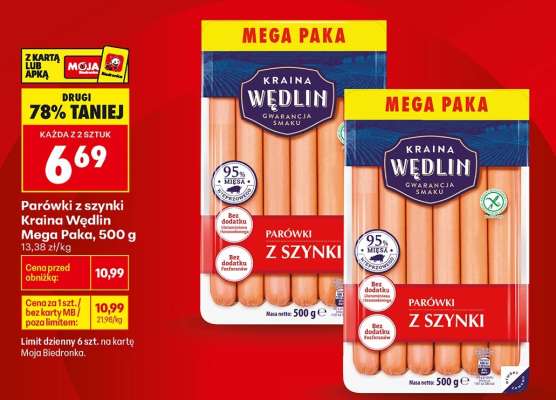Parówki z szynki Kraina Wędlin Mega Paka, 500 g