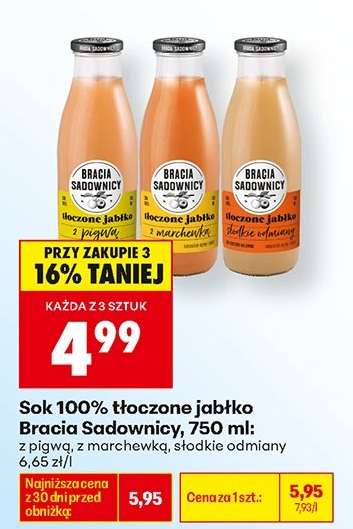 Sok 100% tłoczone jabłko Bracia Sadownicy, 750 ml