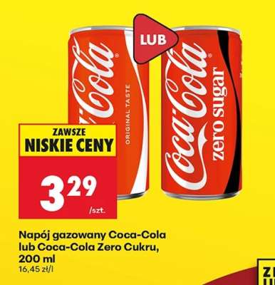 Napój gazowany Coca-Cola lub Coca-Cola Zero Cukru, 200 ml