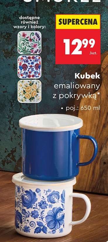 Kubek emaliowany z pokrywką