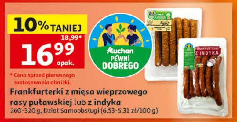 Frankfurterki z mięsa wieprzowego rasy puławskiej lub z indyka