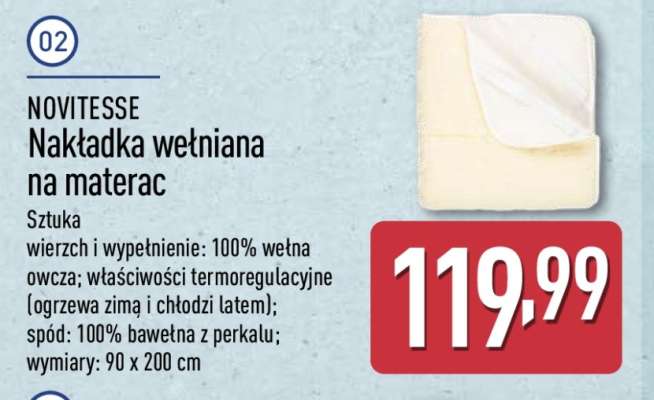 NOVITESSE Nakładka wełniana na materac