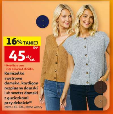 Kamizelka swetrowa damska, kardigan rozpinany damski lub sweter damski z guziczkami przy dekolcie