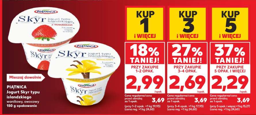 PIATNICA Jogurt Skyr typu islandzkiego waniliowy, owocowy 150 g opakowanie