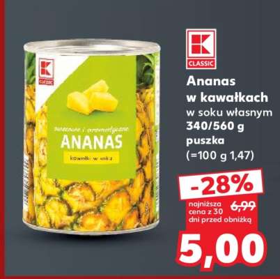 Ananas w kawałkach w soku własnym 340/560 g puszka