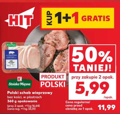 Polski schab wieprzowy bez kości, w plastrach 360 g opakowanie