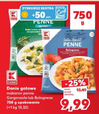Danie gotowe makaron penne Gorgonzola lub Bolognese