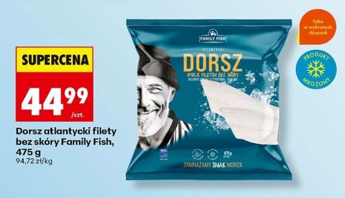 Dorsz atlantycki filety bez skóry Family Fish, 475 g