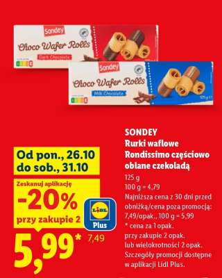 SONDEY Rurki waflowe Rondissimo częściowo oblane czekoladą
