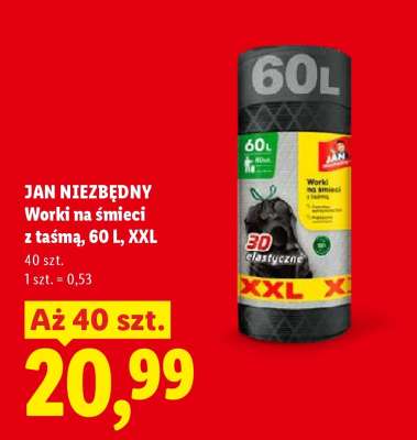 JAN NIEZBĘDNY Worki na śmieci z taśmą, 60 L, XXL