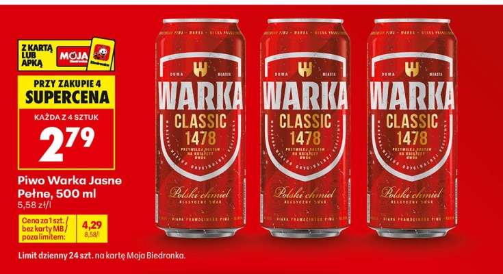 Piwo Warka Jasne Pełne , 500 ml