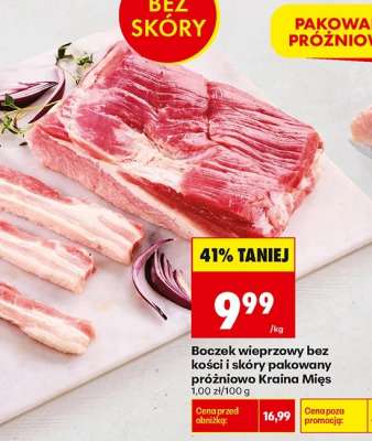 Boczek wieprzowy bez kości i skóry pakowany próżniowo Kraina Mięs
