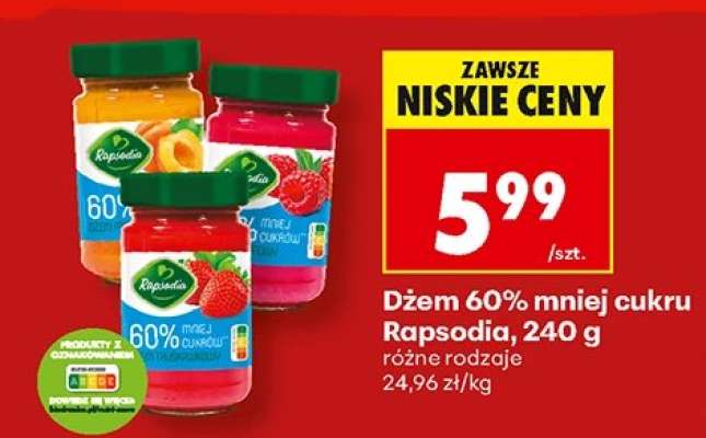 Dżem 60% mniej cukru Rapsodia, 240 g