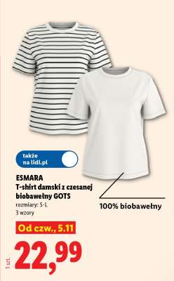 ESMARA T-shirt damski z czesanej biobawełny GOTS