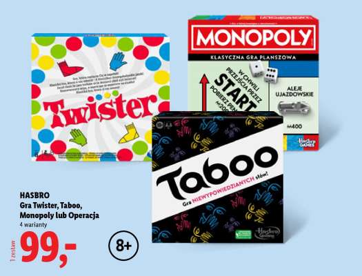HASBRO Gra Twister, Taboo, Monopoly lub Operacja