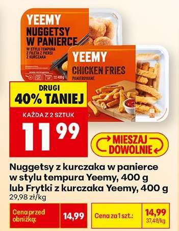 Nuggetsy z kurczaka w panierce w stylu tempura Yeemy, 400 g lub Frytki z kurczaka Yeemy, 400 g
