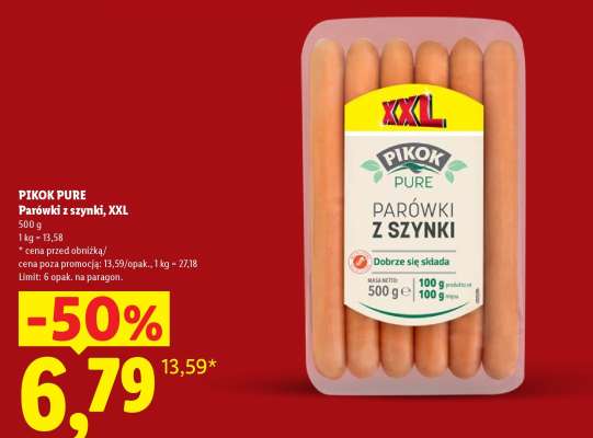 PIKOK PURE Parówki z szynki, XXL